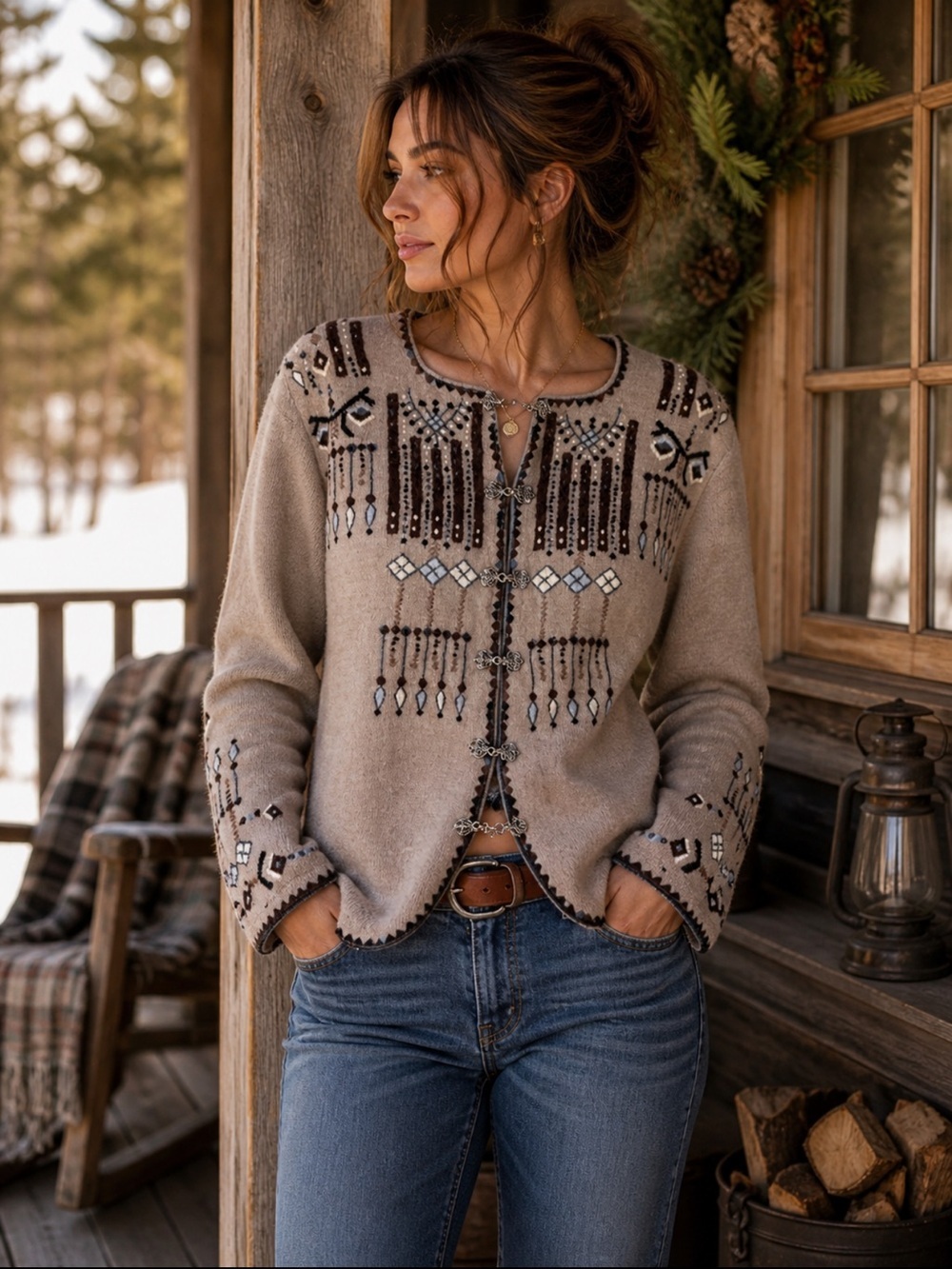 VRIKKE Norwegian Wool Cardigan Nordic Folk Sweater Clasps M